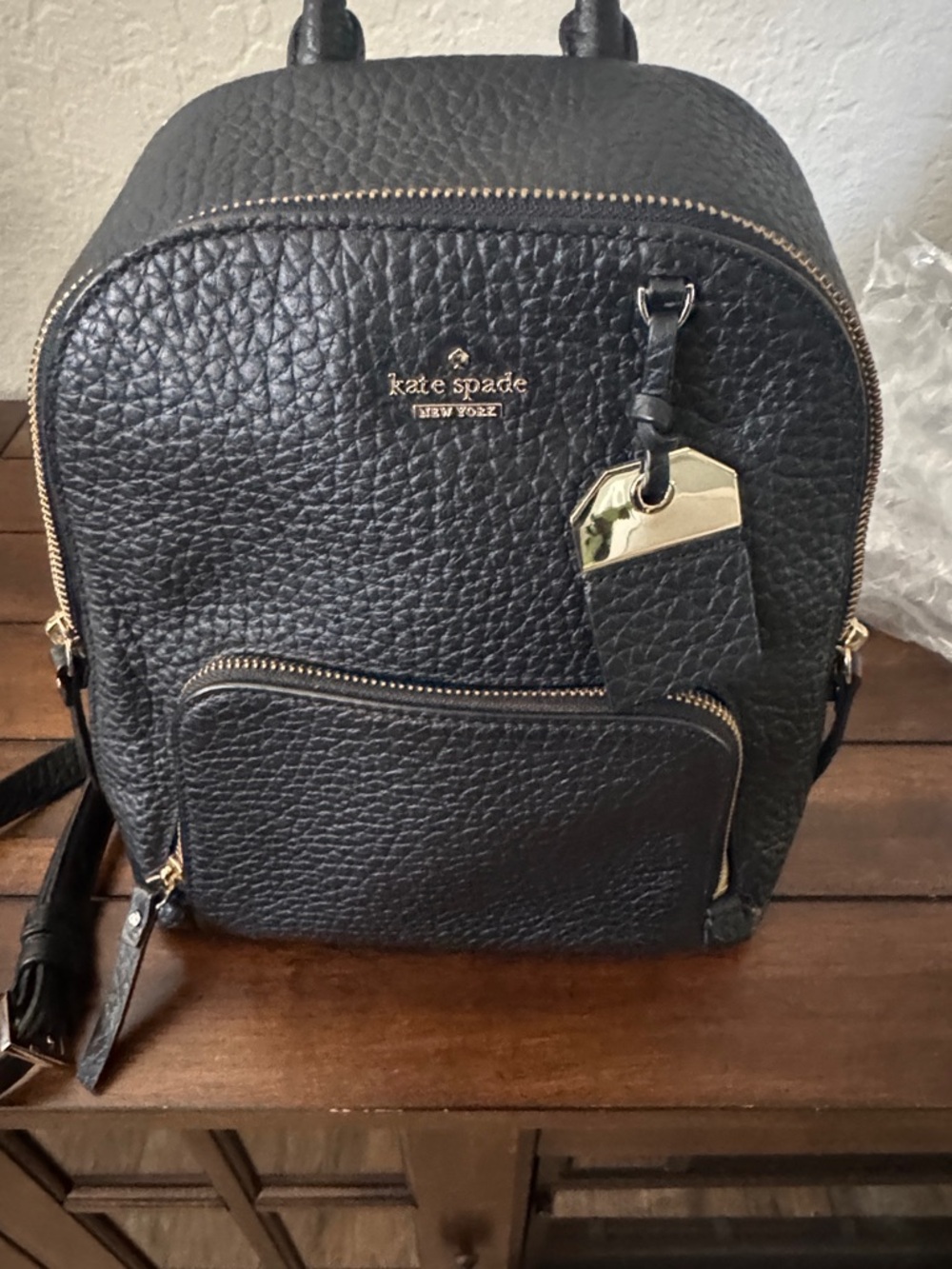 Kate Spade Black Pebbled Leather Mini Backpack with Gold Hardware - Picture 5 of 5